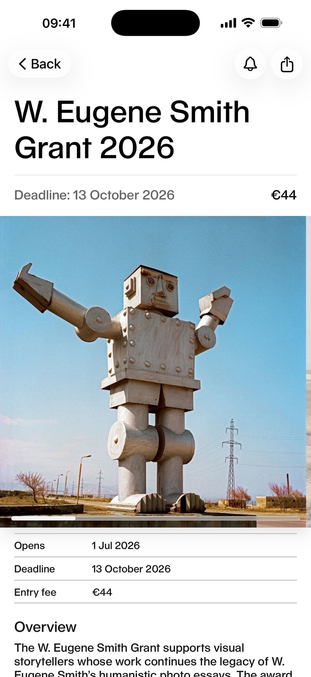 A selection of both paid and free photography open calls. on iOS