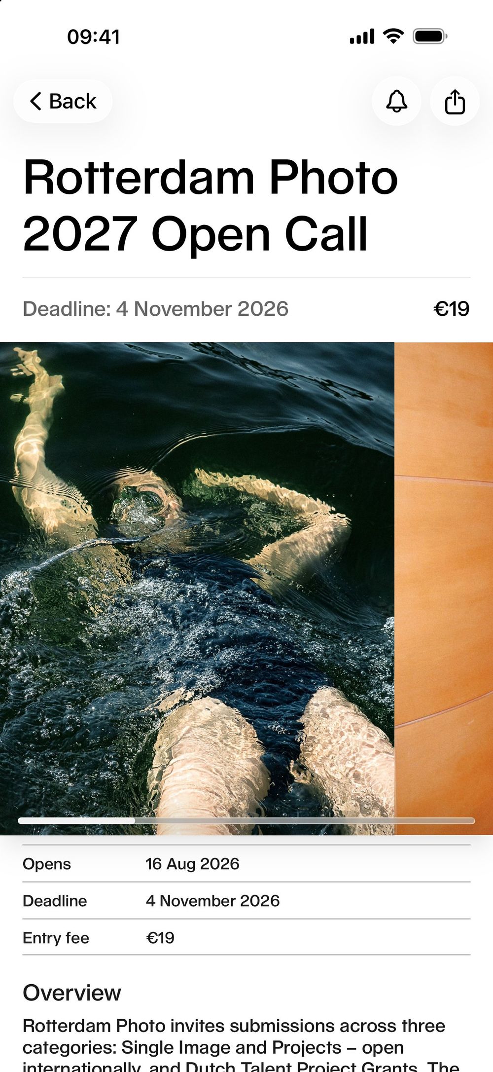 A selection of both paid and free photography open calls. on iOS