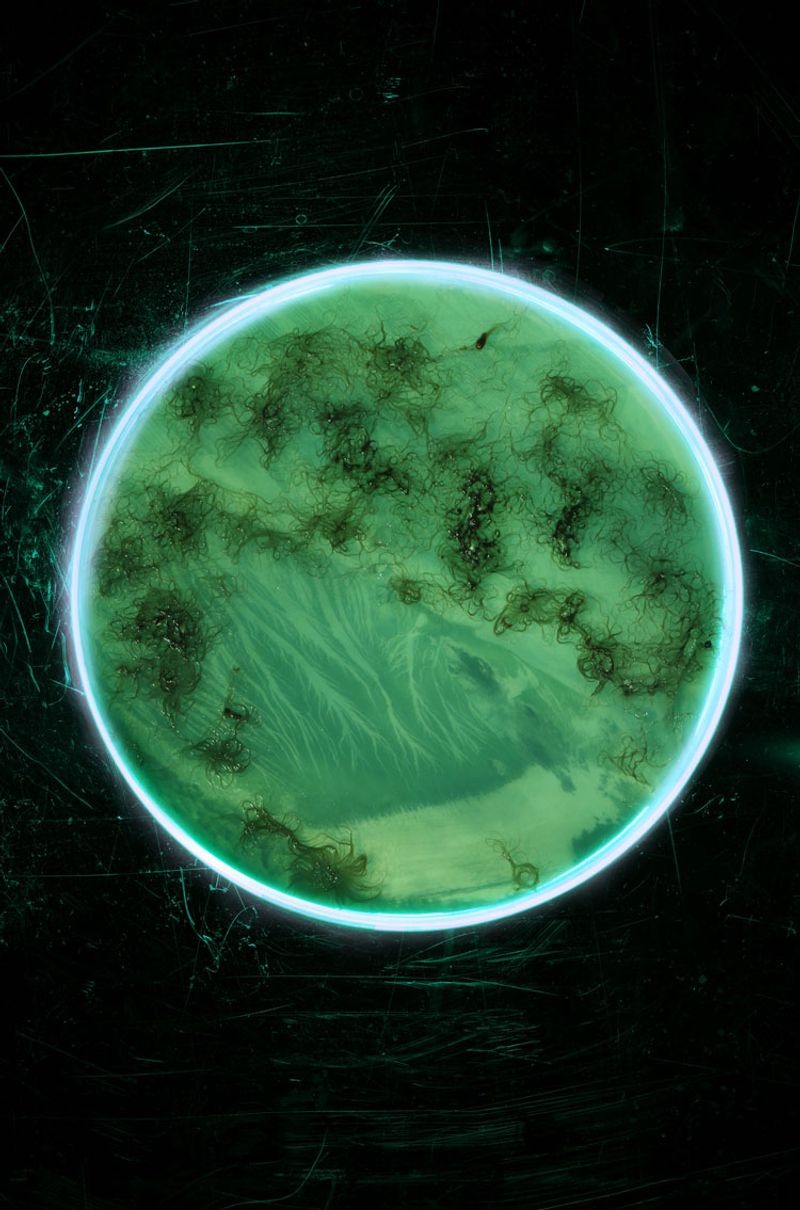© Alice Pallot - Algues maudites, a sea of tears, algae evolving on a print, 2022