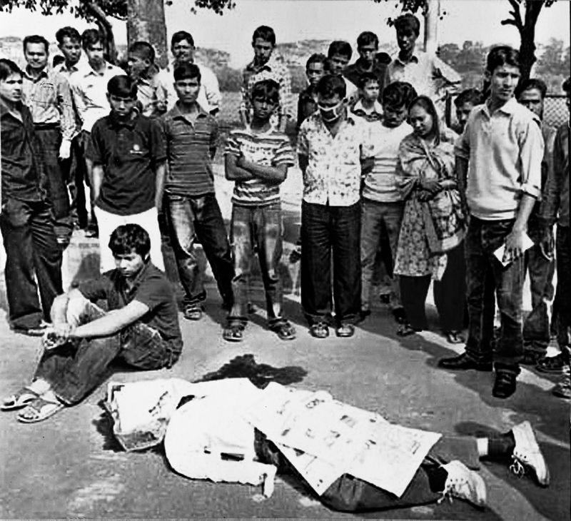 © Mahtab Nafis - The incident on February 15, 2010, I am sitting with my dad, a reproduction of the newspaper photograph. 2016.