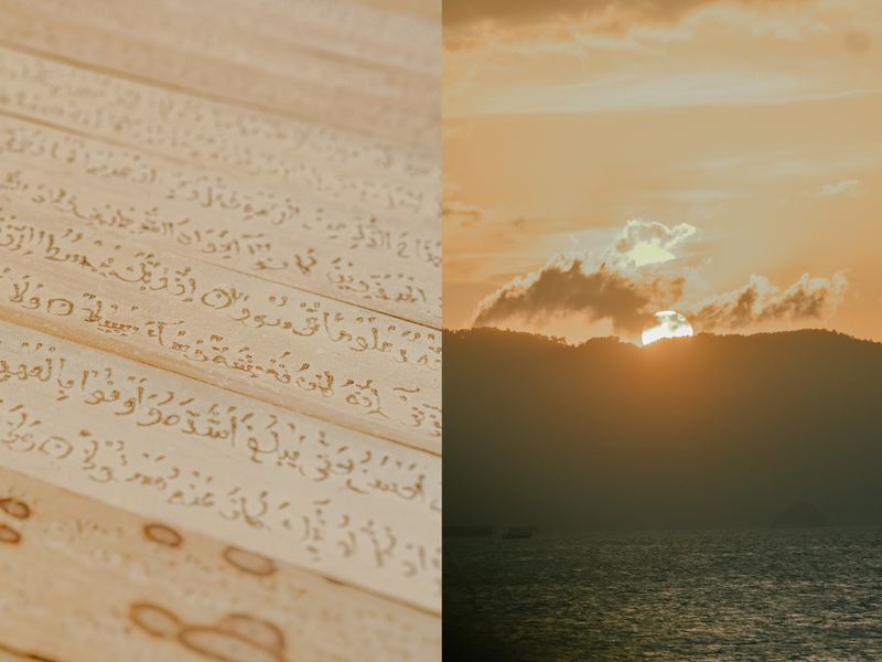 © Reza Saifullah - A historical Quran written on palm leaves and sunset on the coast of Aceh, 2023.