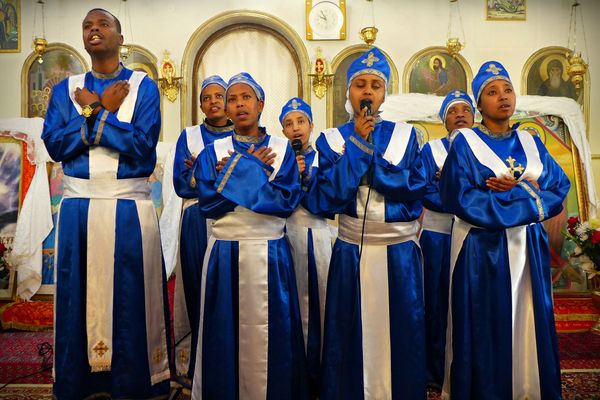 © Stefanos Chronis - Ceremony by immigrants from Ethiopia in Athens, Africa. Religion Copts Christian