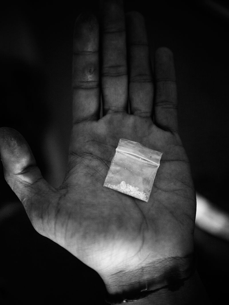 © Toni Arnau - A little bag of 5 dollars worth of Ice. Ice, or crystal, is a purer form of methamphetamine. Phnom Penh, Cambodia, 2017.
