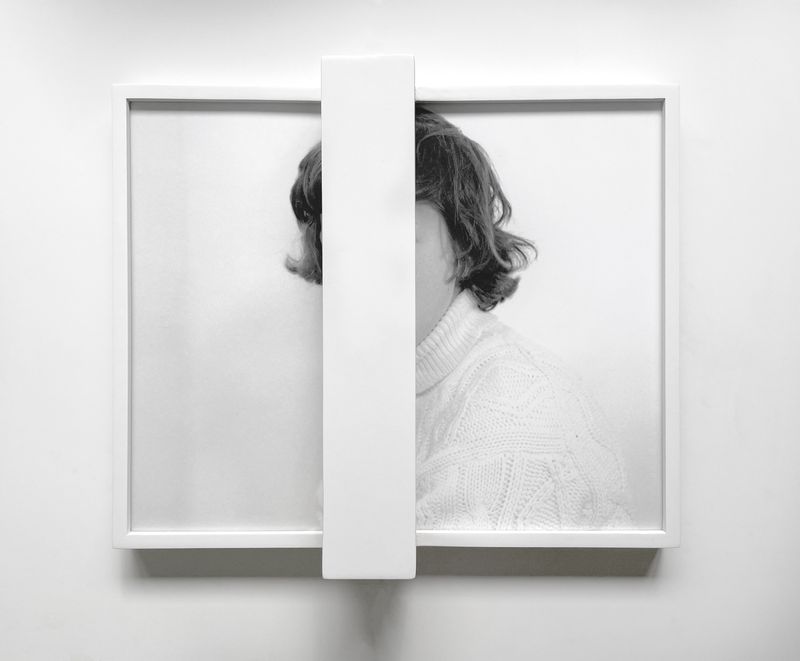 © Eli Craven - "Split Portrait in White" Archival Pigment Print, Brass Sheets, and Artist's Frame(Unique)2024