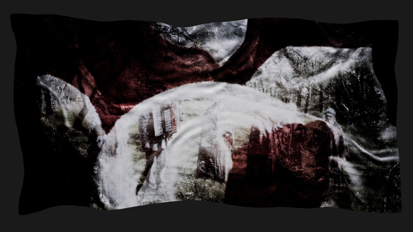 © Kenny Ros - Unnamed - Print on  textile of 100cm x 50cm, mounted unstretched on the wall above the Vecsaikavas landscape.