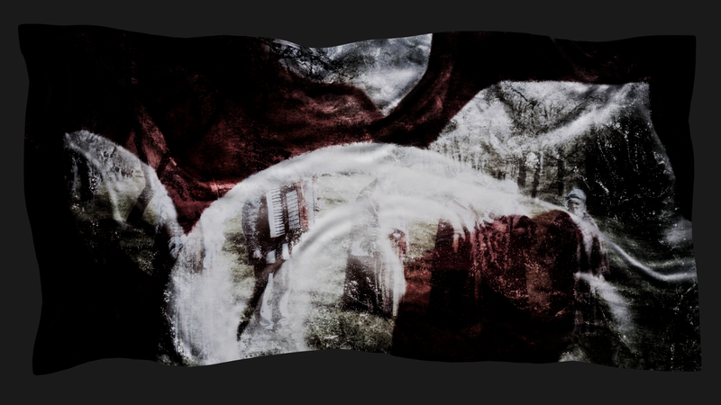 © Kenny Ros - Unnamed - Print on  textile of 100cm x 50cm, mounted unstretched on the wall above the Vecsaikavas landscape.