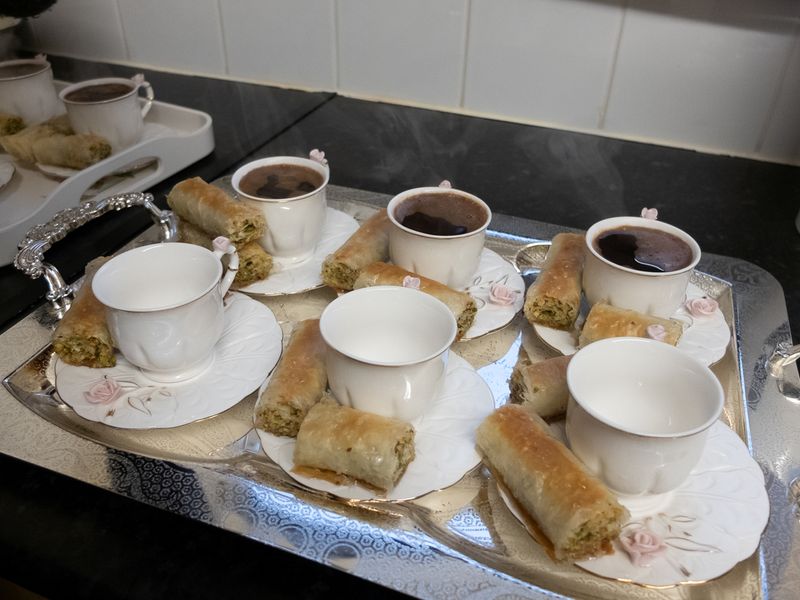 © Rich Wiles - Photo by Ruba al-Hindawi. Coffee and baklava being prepared to share with guests.