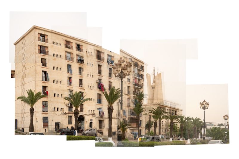 © Clea Rekhou - An outside view on the 'Confort' housing project and the Maqam Echahid. Algiers, Algeria 2022
