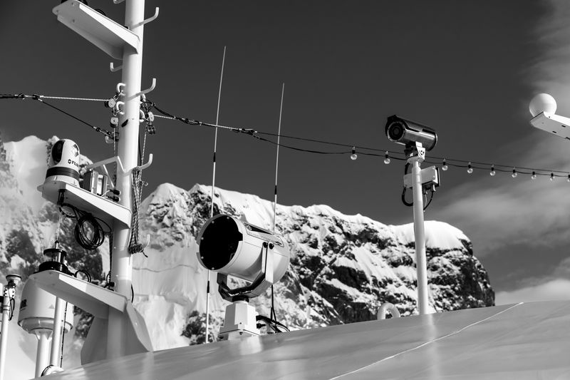 © Pia Harboure - Cameras monitor the Lemaire channel from the World Navigator ships bow, Antarctica, 2022.