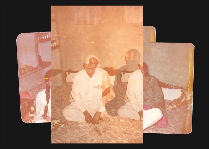 © Jatin Gulati - Grandfather with grandmother and aunts in a bedroom. Collage on Paper, 15 x 21 inches