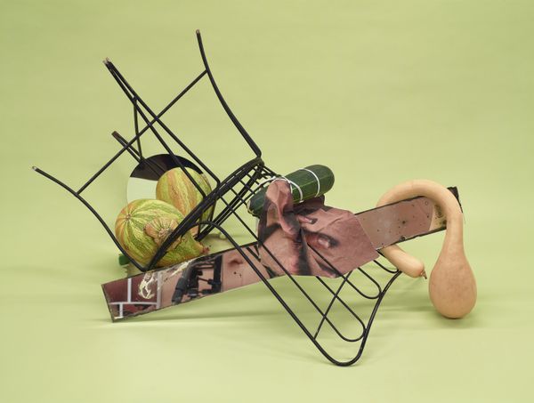 © Heather Rasmussen - Untitled (Chair with three squashes, mirror and hand on green), 2021, pigment print, 40 x 53 inches