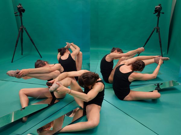 © Heather Rasmussen - Photo-multigraph #1 (long mirror and socks on teal), 2021, pigment print, 30 x 40 inches