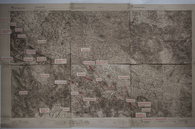 © Enrico Quattrini - Reconstruction of the map indicating the villages of Ciociaria affected by the violence of the Goumiers.