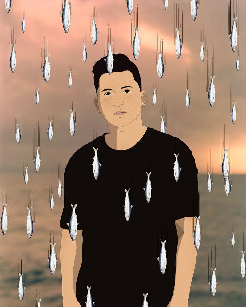 © David Favrod - Une pluie de sardines, 2018, 150x120 cm