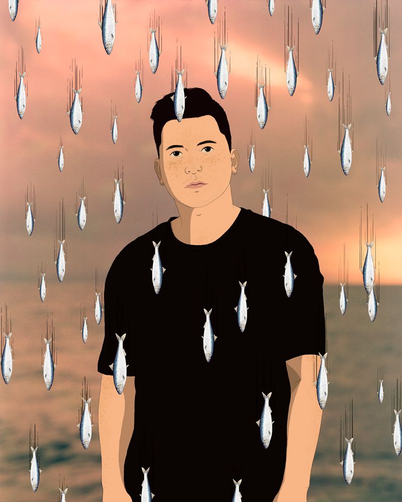 © David Favrod - Une pluie de sardines, 2018, 150x120 cm