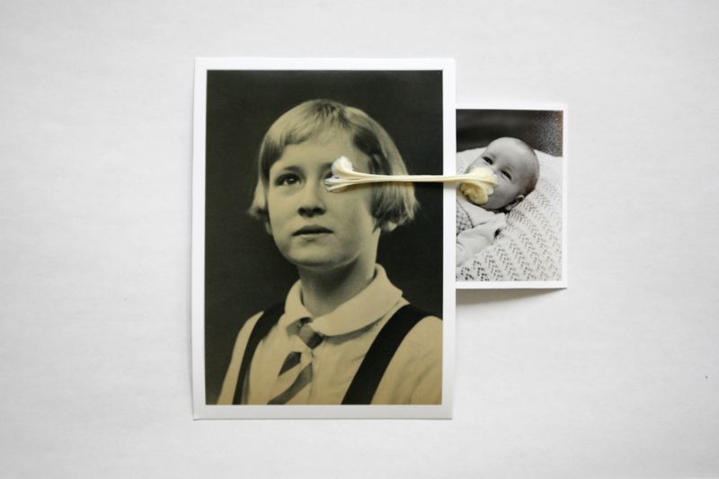 © Jonny Briggs - Attachment (Photographs of Grandma and Father, held together with chewing gum), 15 x 15cm, 2018