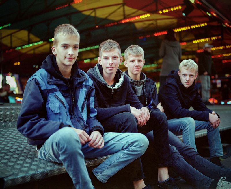 © Nina Schollaardt - Friend group Liccardo (14), Janiek (14), Remco (14) and Dani (14) at the Fun Fair in Zuid-Laren, Groningen, The Netherlands