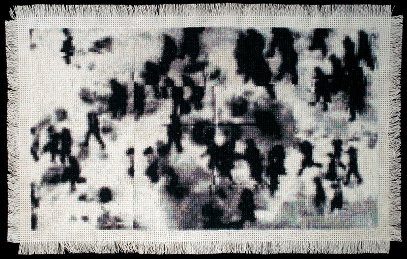 © Noelle Mason - Coyotaje (Pollos), Hand Embroidered Cotton, 12" x 16"