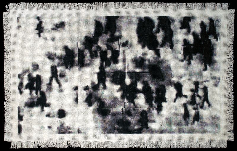 © Noelle Mason - Coyotaje (Pollos), Hand Embroidered Cotton, 12" x 16"