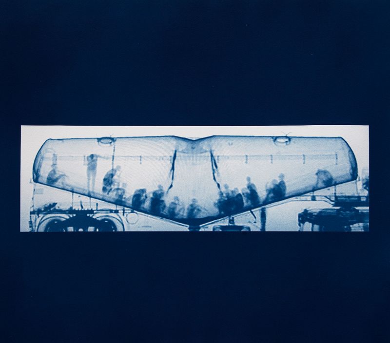 © Noelle Mason - Backscatter Blueprint (Man at the Crossroads), Cyanotype on watercolor paper, 22" x 18"