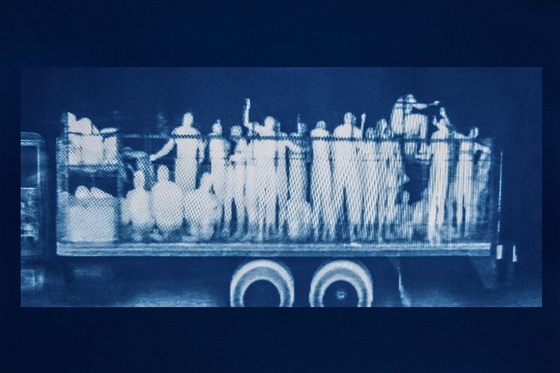 © Noelle Mason - Backscatter Blueprint (Disputa), Cyanotype on watercolor paper, 22" x 18"