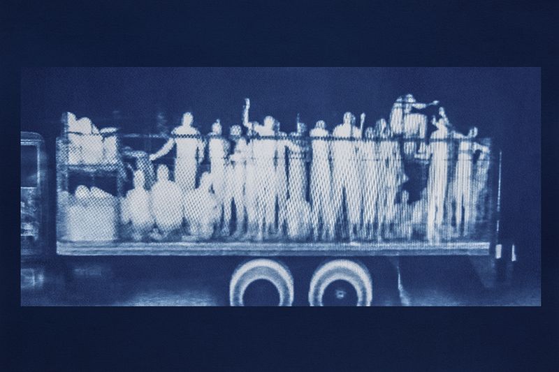 © Noelle Mason - Backscatter Blueprint (Disputa), Cyanotype on watercolor paper, 22" x 18"