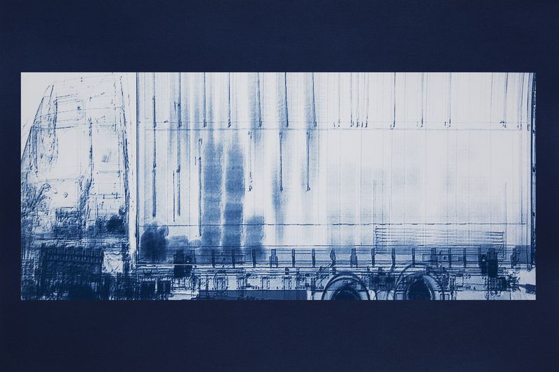 © Noelle Mason - Backscatter Blueprint (Las Parcas), Cyanotype on Watercolor Paper, 16" x 22"