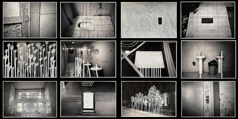 © Ali Tahayori - Installation View, IMPOSSIBLE DESIRE, 2022, body fluid and paint on digitally printed photographs, 310 x 223mm each.