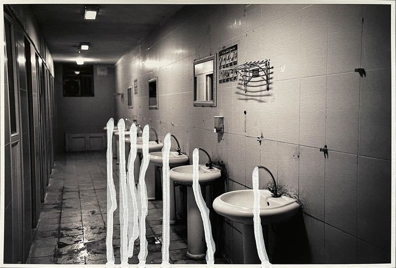 © Ali Tahayori - IMPOSSIBLE DESIRE 7, 2022, body fluid and paint on digitally printed photograph, 310 x 223mm.