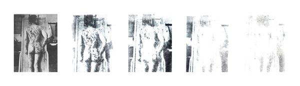 © Elena, Leonidas Kollatou, Toumpanos - Mixed media, photo etching, erasure process of archival image. Dead person after torture of Nazi occupiers