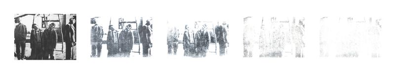 © Elena, Leonidas Kollatou, Toumpanos - Mixed media, photo etching, erasure process of archival image. Hanged citizens from German occupiers.