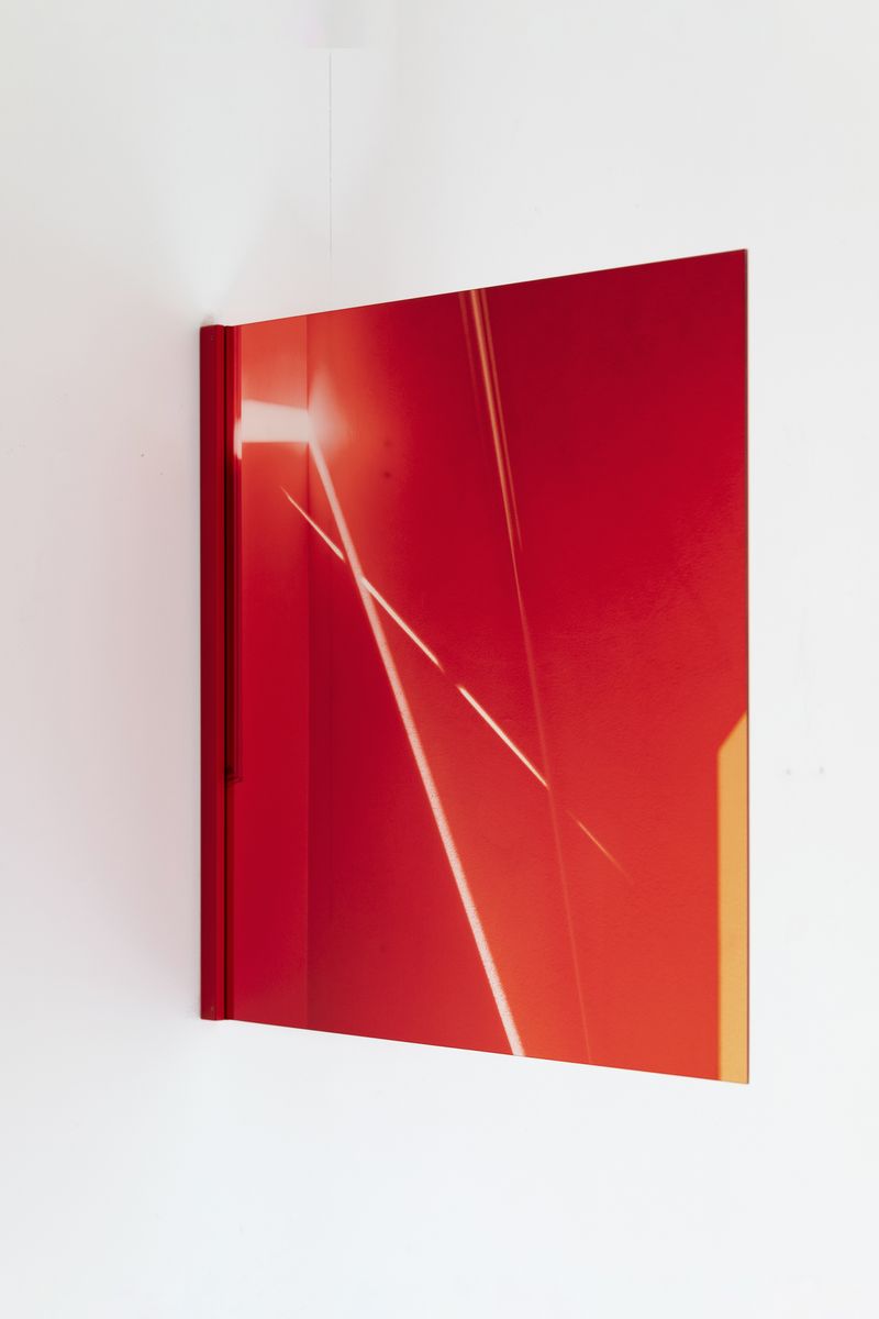 © Lisa Stonham - Interior Fracture (2024-2025). Transparent Print Mounted to Acrylic, Painted timber. 60 x 60 x 2 cms