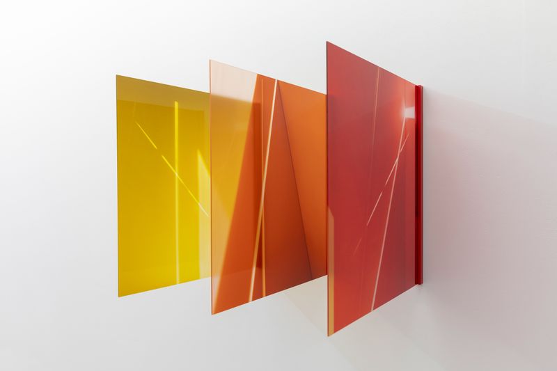 © Lisa Stonham - Pattern Recognition (2024). Transparent prints mounted to acrylic, timber and space. 61 x 61 x 61 cm