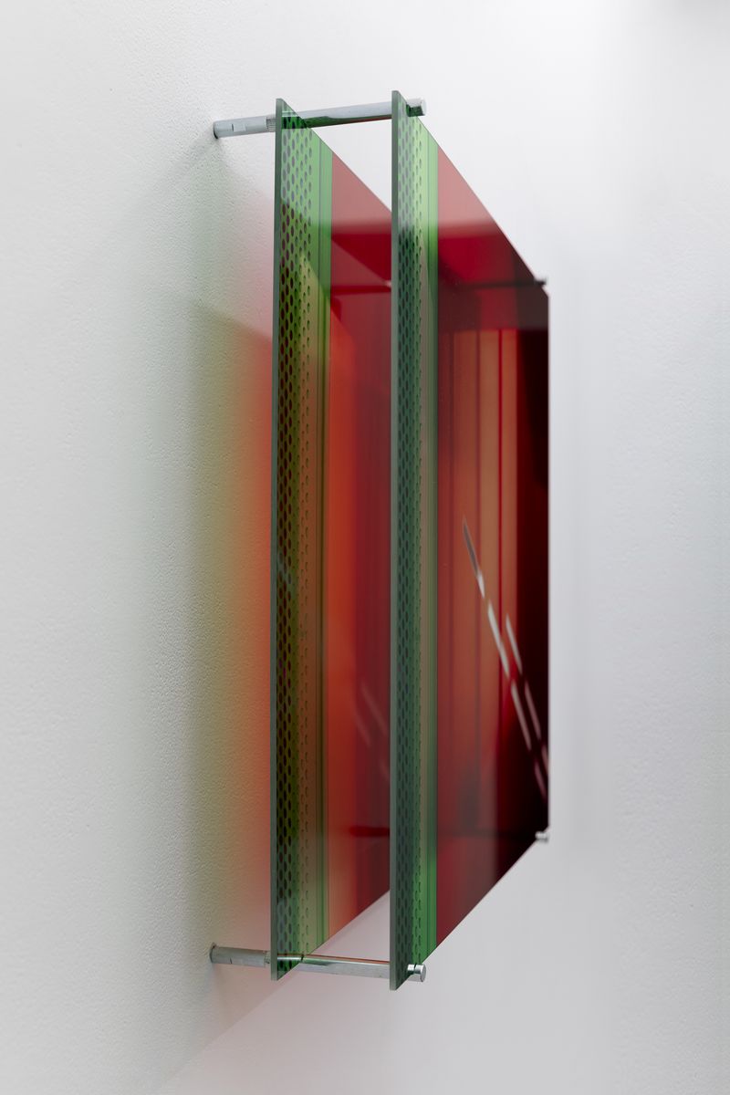 © Lisa Stonham - fifteen minute time fold (2024). Transparent prints mounted to acrylic - modified metal wall fixtures. 61 x 61 x 15 cm