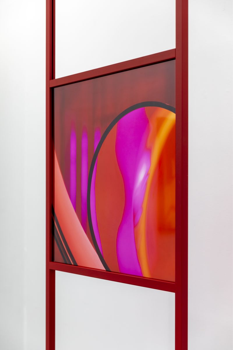 © Lisa Stonham - DETAIL- Rainbow Window, 2023, Photographic Transparency mounted to Acrylic - coloured timber frame, 234 x 61 x 2.5 cms