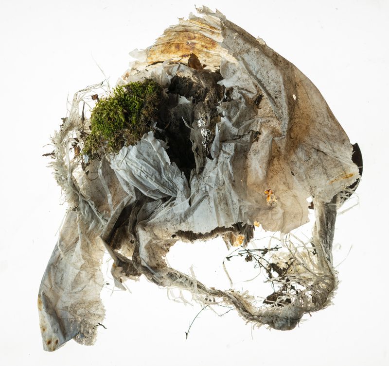 © Florence Iff - Plastic found in the forest that has been colonized by organic material