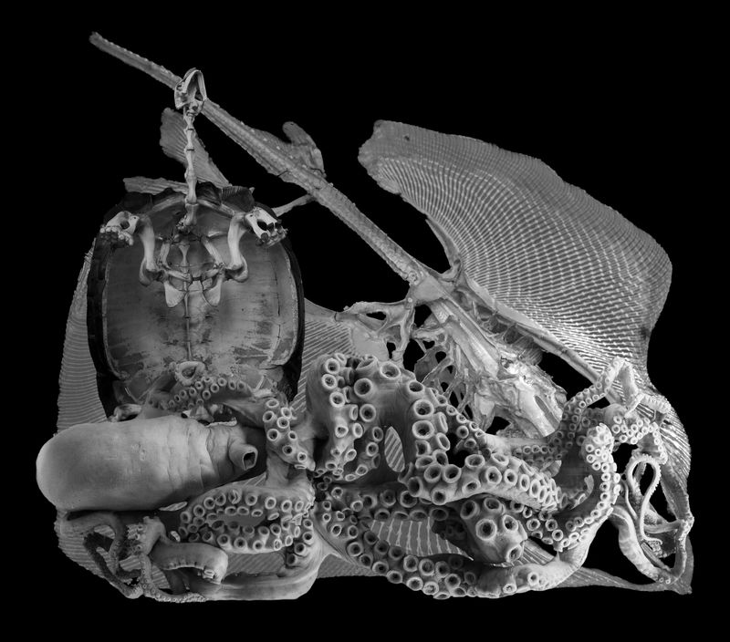 © Florence Iff - Nature Morte #10Tortoise, Manta, deep sea Octopus