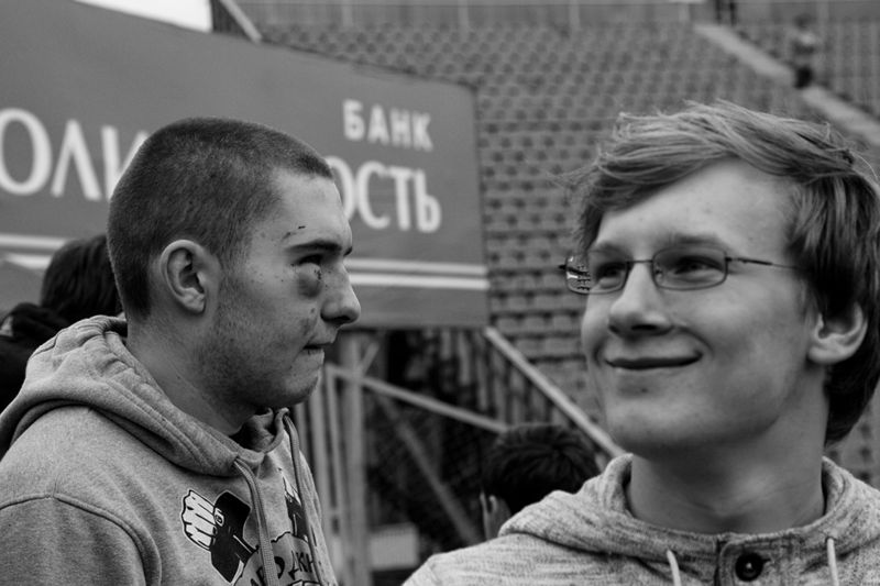 © Pavel Volkov - bad guy after a fight, and a good guy fan