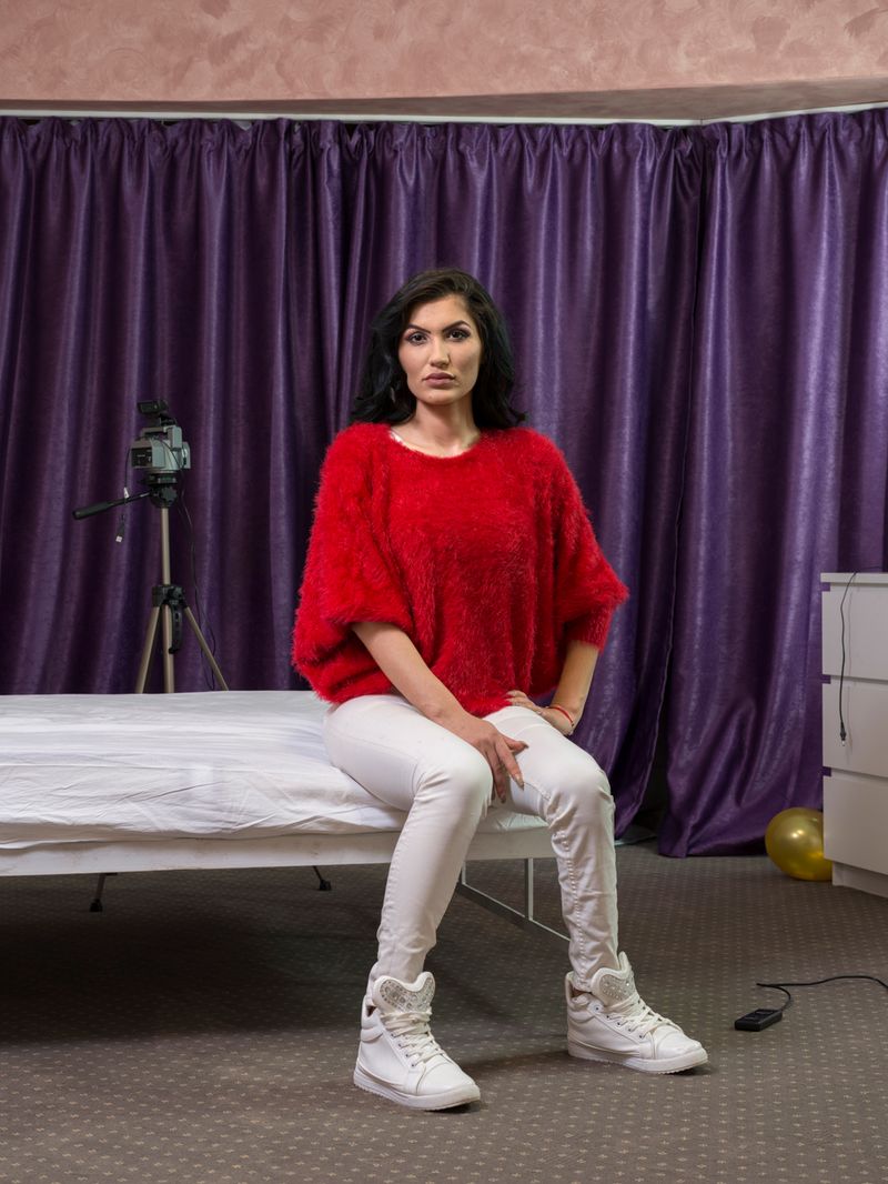 © Lorenzo Maccotta - Romania, Bucharest, March 2016: portait of a 23 years old cam model in a room of "Studio 20" before her night shift.