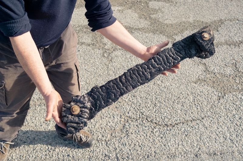 © giulio longo - A piece of burned wood from one of the NO TAV's garrison set afire by unknowns.