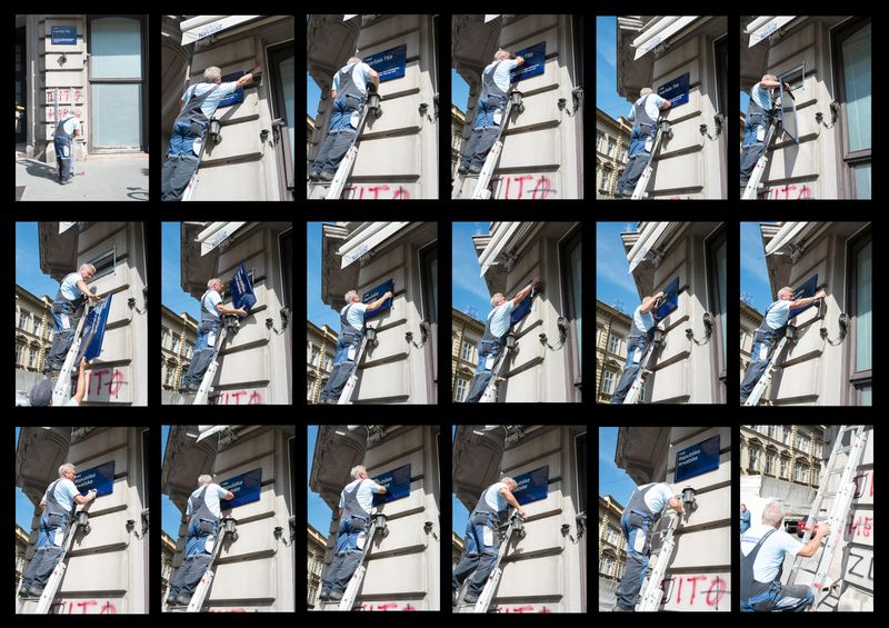 © Dominik Wojciechowski - A technician changing the name of the main square in Zagreb from "Marshal Tito's" to the "Republic of Croatia"