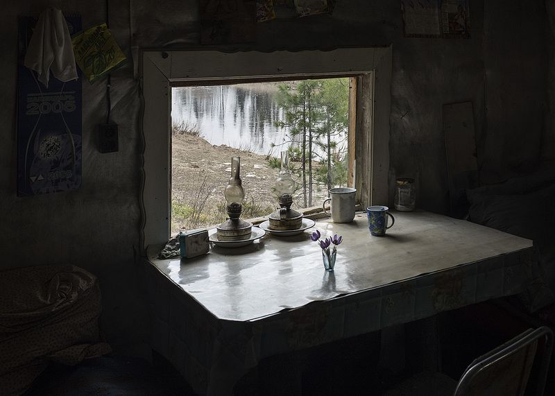 © Elena Anosova - Spring view from the window cabin (Hunter's house / Hunting lodge). Katangsky District, Irkutsky region. Russia, 2017