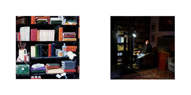 © Sara Munari - 19. A paint of his bookcase 20. My father laughs at the easel when he was still painting, near the same bookcase