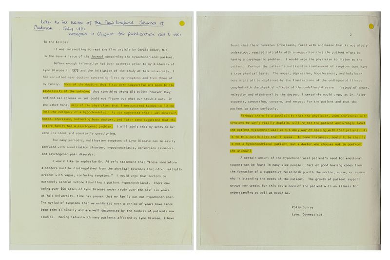 © Jiatong Lu - A letter written by Polly Murray to the New England Journal of Medicine in 1981.