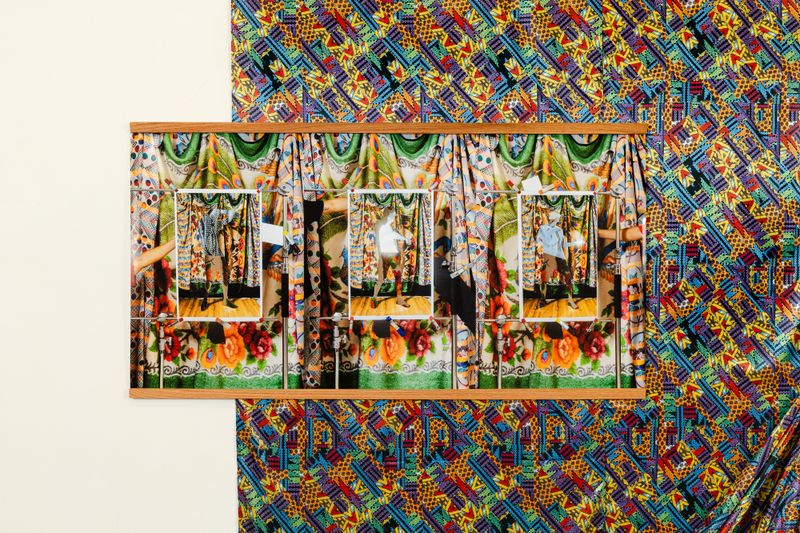 © Dominique Muñoz - Dancing in the Commons,  (Installed at PAAM, Provincetown, MA), Archival inkjet print, red oak magnet bar, 38in x 74in, 2024