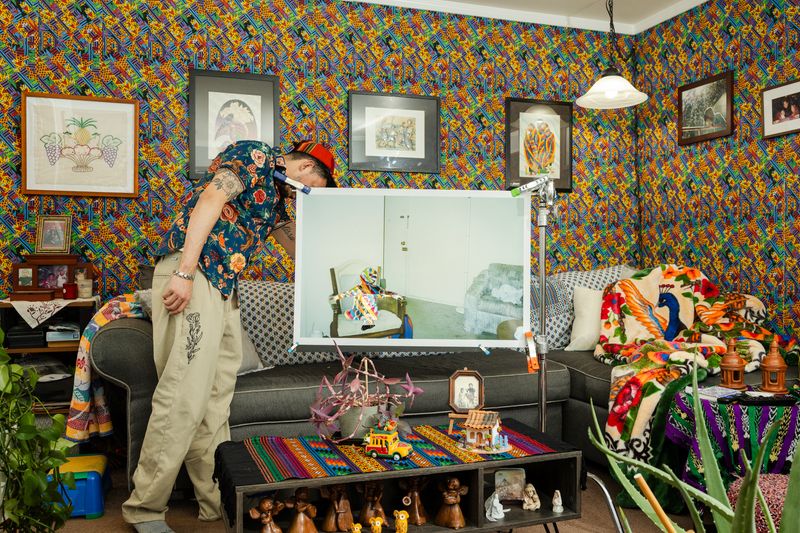 © Dominique Muñoz - Remixing the Archive,  Cherry wood frame, Archival inkjet print, Adhesive wallpaper, 60in x 40in