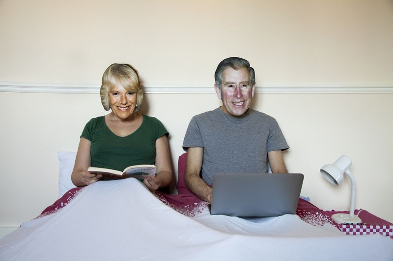 © Michela Carmazzi - "I wish we were Charles and Camilla" Portrait of me and my partner wearing cardboard masks of Prince Charles and Camilla