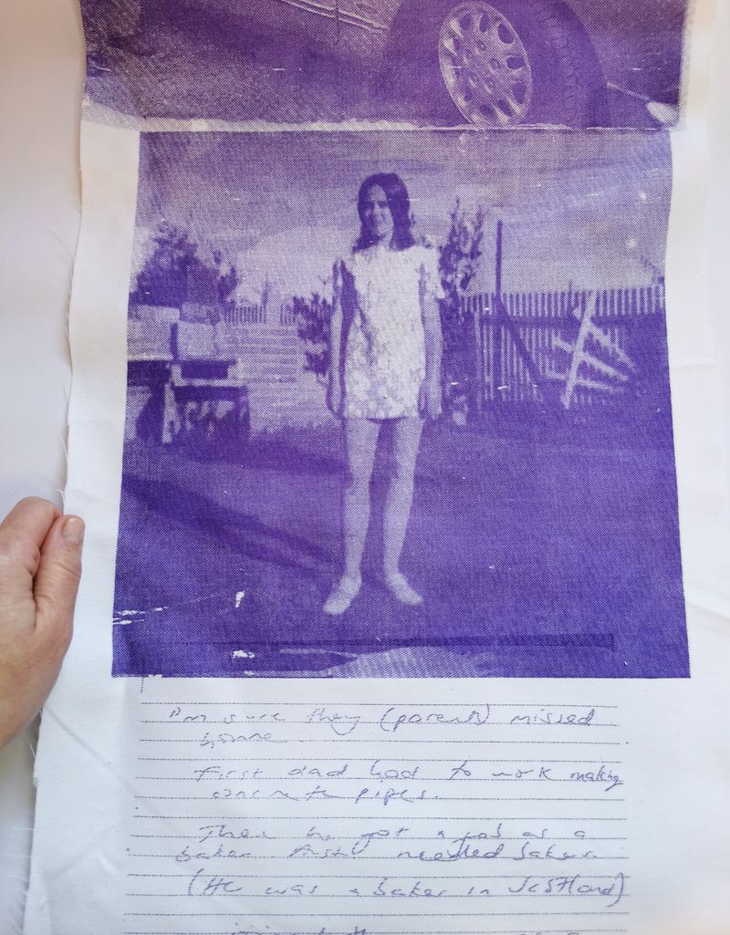 © Rossanne Pellegrino - Screenprinted family photograph and text from family conversation for 'The Family Chain'