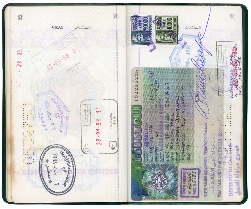 © Nayra Aly - My first Egyptian passport, filled with stamps and visas from our life on the move.