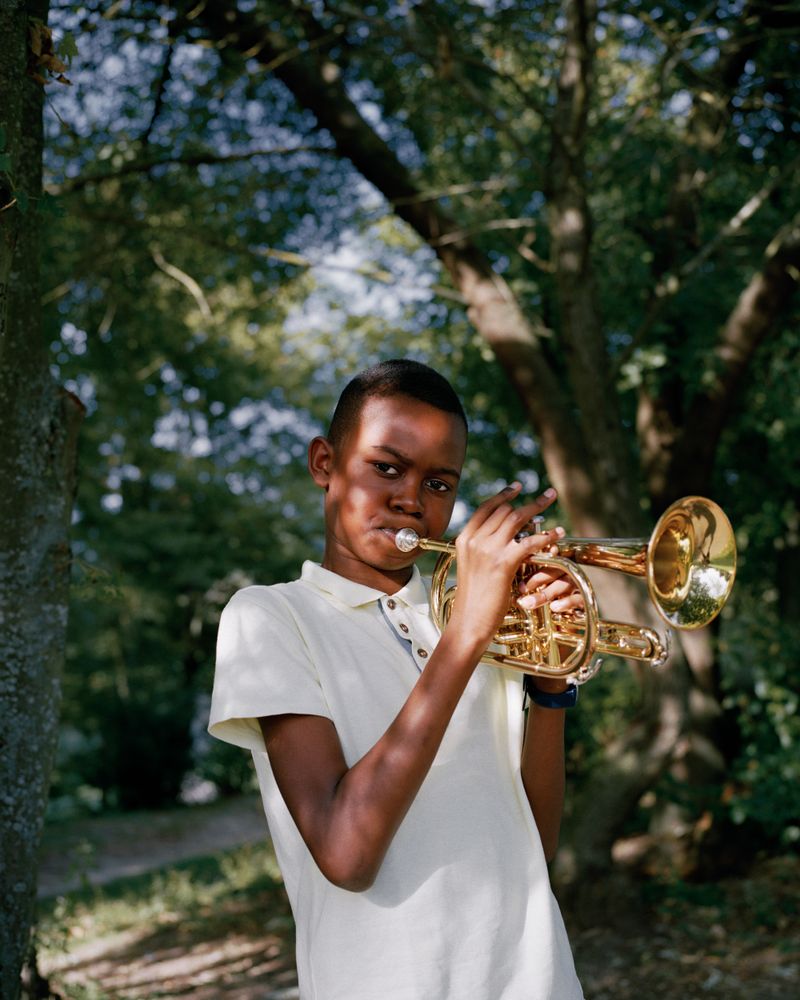 © Alexandre Silberman - Raymond, young trumpeter of the kimbanguist fanfare // Georges-Valbon Park - La Courneuve // August 2019